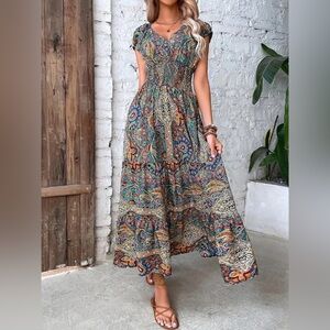 NWOT! Boho Maxi Dress | Blue/Green Paisley | XXL